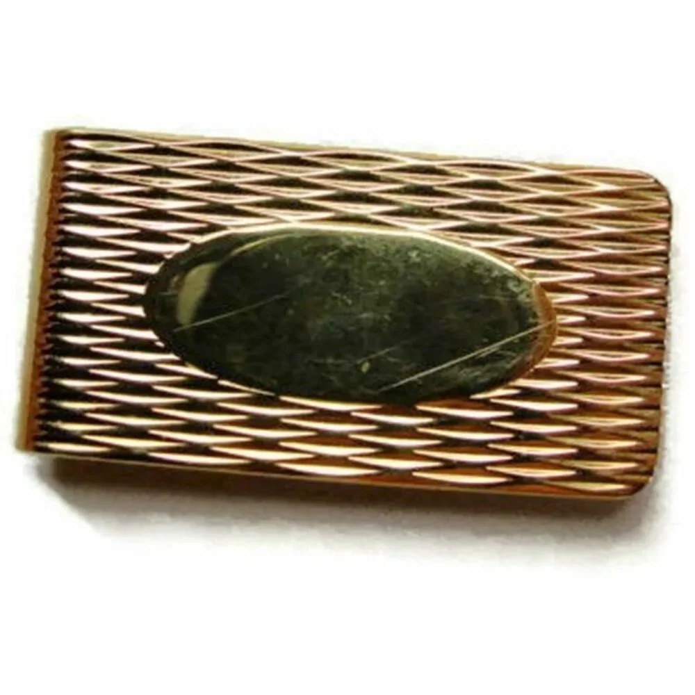 Vtg Money Clip Colibri Ribbed Engravable Wallet Credit Card Cash ID Holder GoldT